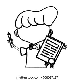 line boy with notebook and hairstyle design