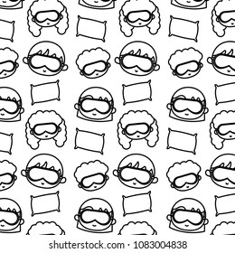 line boys and gils head with sleep glasses and pillow background