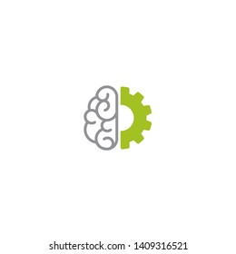 line brain with gear icon. Intellect, phsychology, knowledge simple pictogram isolated on white. flat vector illustration. Creative smart, work in team, development.