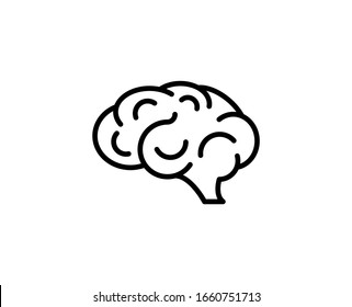 Line Brain Icon Isolated On White Background. Outline Symbol For Website Design, Mobile Application, Ui. Brain Pictogram. Vector Illustration, Editorial Stroke. Eps10