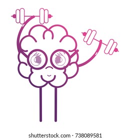 line brain kawaii with dumbbells object