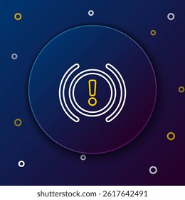 Line Brake system warning icon isolated on blue background. Exclamation mark in the car. Dashboard attention sign. Colorful outline concept. Vector