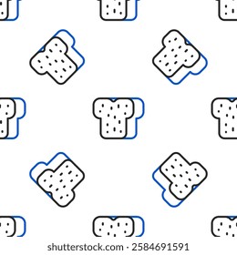 Line Bread toast for sandwich piece of roasted crouton icon isolated seamless pattern on white background. Lunch, dinner, breakfast snack. Colorful outline concept. Vector