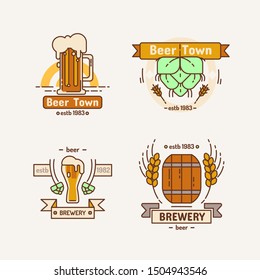 Line brewery Logo set. Beer logo design. Icon brewing company. Beer mug line art. Vector illustration