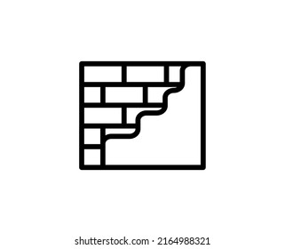 Line brick wall icon isolated on white background. Outline symbol for website design, mobile application, ui. Paint pictogram. Vector illustration, editorial stroсk. 