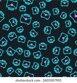 Line Briefcase icon isolated seamless pattern on black background. Business case sign. Business portfolio.  Vector Illustration