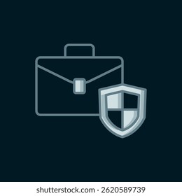 Line Briefcase with shield icon isolated on black background. Insurance concept. Security, safety, protection, protect concept. Flat filled outline style with shadow. Vector