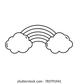 line bright rainbow in the sky with clouds design