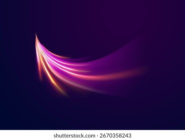 Line of bright swoosh rays blur and fast beam power glow with disco banner style fantasy magic night streaks shine background