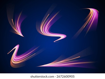 Linie von hellen Swoosh Strahlen unscharf und schnelle Strahl Power Glow mit Disco-Banner Stil Fantasy-Magie Nacht Streifen glänzen Hintergrund