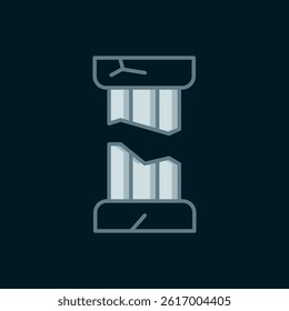Line Broken ancient column icon isolated on black background. Flat filled outline style with shadow. Vector