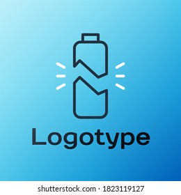 Line Broken battery icon isolated on blue background. Colorful outline concept. Vector Illustration