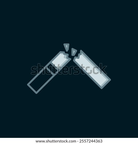 Line Broken cigarette icon isolated on black background. Tobacco sign. Smoking symbol. Flat filled outline style with shadow. Vector