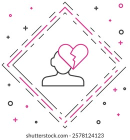 Line Broken heart or divorce icon isolated on white background. Love symbol. Valentines day. Colorful outline concept. Vector