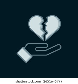 Line Broken heart or divorce icon isolated on black background. Love symbol. Valentines day. Flat filled outline style with shadow. Vector