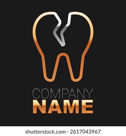 Line Broken tooth icon isolated on black background. Dental problem icon. Dental care symbol. Colorful outline concept. Vector