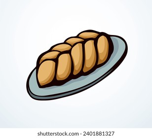 Line brown hand drawn hebrew shabat culture jew soft sugar cream glaze bagel challot pie white sign logo icon. Black outline doodle cartoon art tasty french crust halla fresh challo biscuit cafe plait