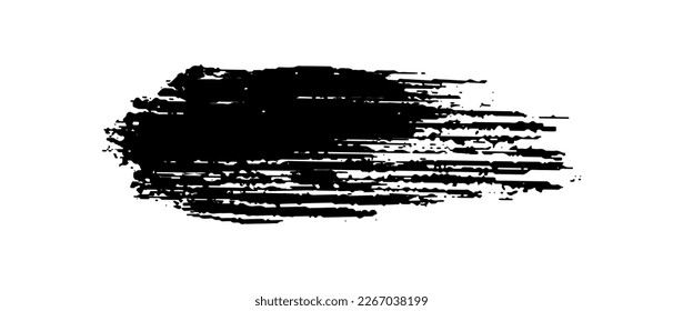 Line brush. Black color stripe isolated on white background. Vintage brush strokes. Hand draw dirty strips. Marker design frame. Grunge texture. Smudged shape. Handmade element. Vector illustration