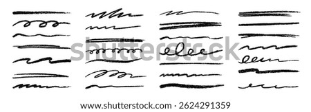 Line brush doodle stroke pencil pen sketch vector texture. Handwritten marker paint chalk paper cross, grunge draw emphasis. Scribble crayon pencil stroke doodle underline shape. Vector illustration