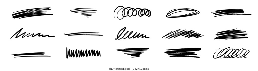 Line brush marker, pen, pencil stroke vector. Line brush marker scribble sketch underline. Hand drawn doodle pencil scratch mark. Scrawl texture underline effect. Vector illustration.