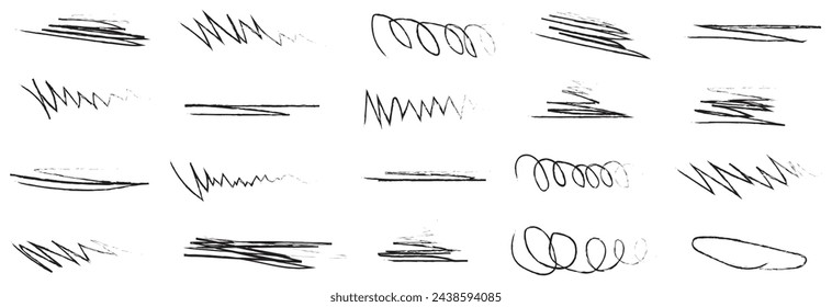 Line brush marker, pen, pencil stroke vector. Black line brush marker scribble sketch underline. Hand drawn doodle pencil scratch mark. Scrawl texture underline effect. Vector  illustration. EPS 10