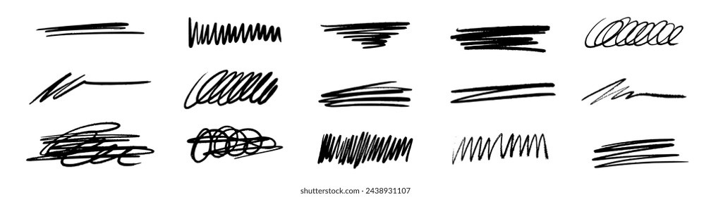 Line brush marker, pen, pencil stroke vector. Line brush marker scribble sketch underline. Hand drawn doodle pencil scratch mark. Scrawl texture underline effect. Vector illustration.