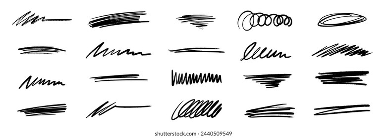 Line brush marker, pen, pencil stroke vector. Line brush marker scribble sketch underline. Hand drawn doodle pencil scratch mark. Scrawl texture underline effect. Vector illustration.