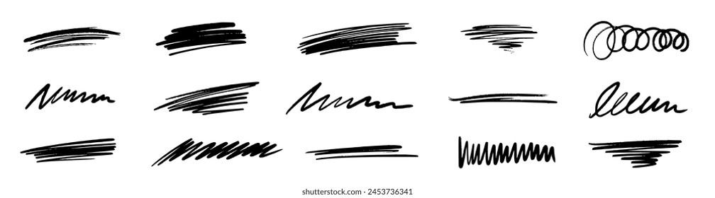 Line brush marker, pen, pencil stroke vector. Line brush marker scribble sketch underline. Hand drawn doodle pencil scratch mark. Scrawl texture underline effect. Vector illustration.