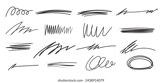Line brush strokes marker scribble sketch underline. Hand drawn marker scribbles.