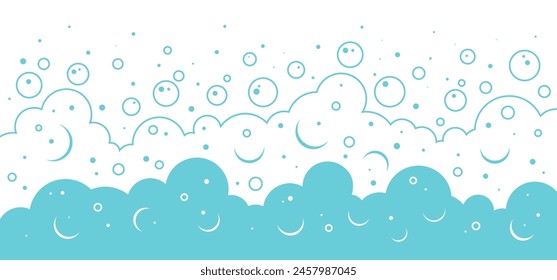 Line bubble foam background, bath soap pattern, shower water splash texture, laundry suds border outline design. Beer, gas, sea and blue cloud air. Cartoon abstract wash bg. Vector illustration