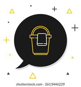 Line Bucket with rag icon isolated on white background. Cleaning service concept. Colorful outline concept. Vector