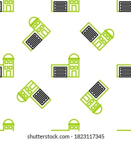 Line Building of fire station icon isolated seamless pattern on white background. Fire department building.  Vector Illustration