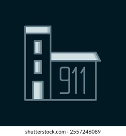 Line Building of fire station icon isolated on black background. Fire department building. Flat filled outline style with shadow. Vector