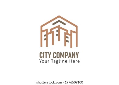 Line Building gold logo Template Clean and professional