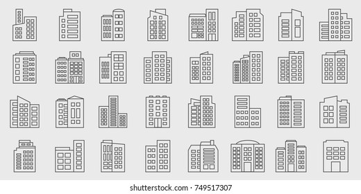 Line Building Icons Set, Company Vector Illustration