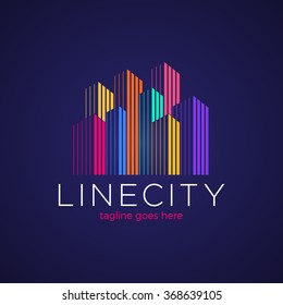 Line building logo. Big city logotype. Colorgul lines