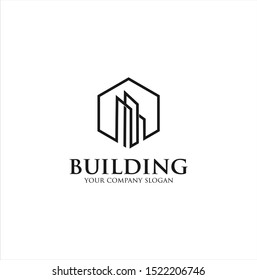 Line buildings logo template. Abstract real estate vector design Cityscape 