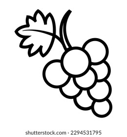 line Bunch of grapes with leaf flat vector icon for food apps