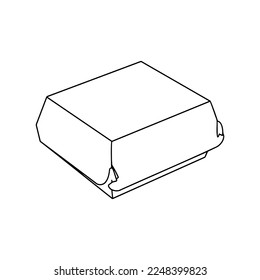 Line burger box mockup. Empty disposable package for sandwich mock up. 