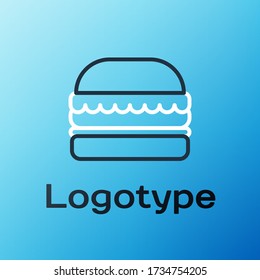 Line Burger icon isolated on blue background. Hamburger icon. Cheeseburger sandwich sign. Fast food menu. Colorful outline concept. Vector Illustration