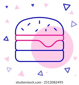 Icono de hamburguesa de línea aislado sobre fondo blanco. Icono de hamburguesa. Letrero de sándwich de hamburguesa con queso. Comida rápida. Concepto de contorno colorido. Vector