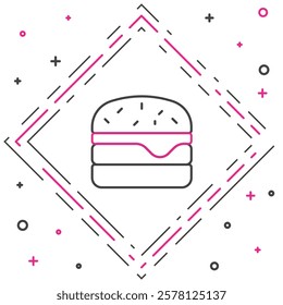 Line Burger icon isolated on white background. Hamburger icon. Cheeseburger sandwich sign. Fast food menu. Colorful outline concept. Vector