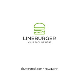 Line Burger Logo Template. Hamburger Vector Design. Fast Food Illustration