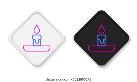 Line Burning candle in candlestick icon isolated on white background. Cylindrical candle stick with burning flame. Colorful outline concept. Vector