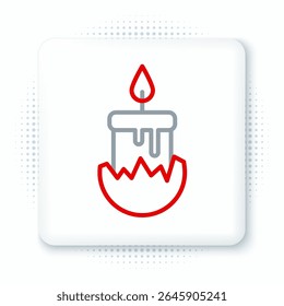 Line Burning candle in candlestick icon isolated on white background. Cylindrical candle stick with burning flame. Colorful outline concept. Vector