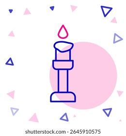 Line Burning candle icon isolated on white background. Cylindrical aromatic candle stick with burning flame. Happy Halloween party. Colorful outline concept. Vector