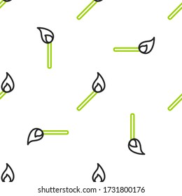 Line Burning match with fire icon isolated seamless pattern on white background. Match with fire. Matches sign.  Vector Illustration