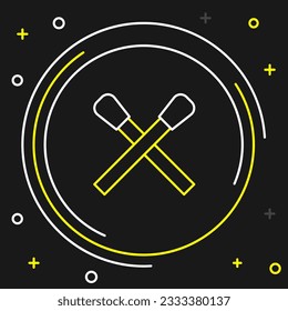 Line Burning match with fire icon isolated on black background. Match with fire. Matches sign. Colorful outline concept. Vector