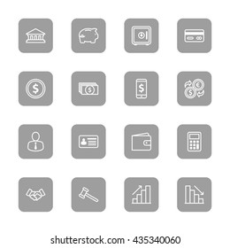line business commercial and finance icon set on gray rounded rectangle for web design, user interface (UI), infographic and mobile application (apps)