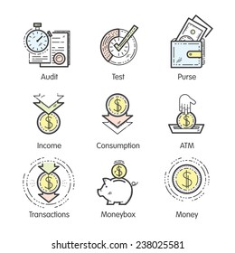 Line business finance work icons. Trendy thin sketch vector set for web, mobile interface and print.